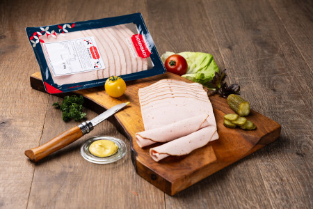 Fleischkäse geschnitten